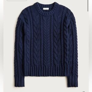 J.Crew Women's Cable-Knit Crewneck Sweater XL in Navy Blue